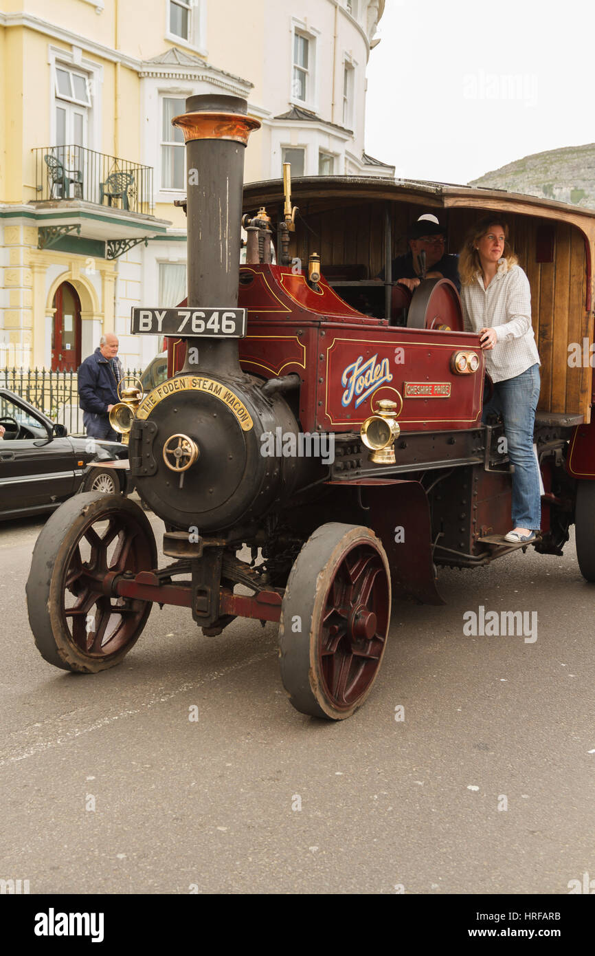 The Foden steam wagon 8304 Cheshire Pride vintage steam powered truck at the annual Victorian Extravaganza street parade in Llandudno, North Wales Stock Photo
