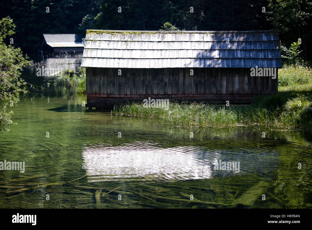Bootshaus - Austria, Styria, Lake Toplitzsee Stock Photo