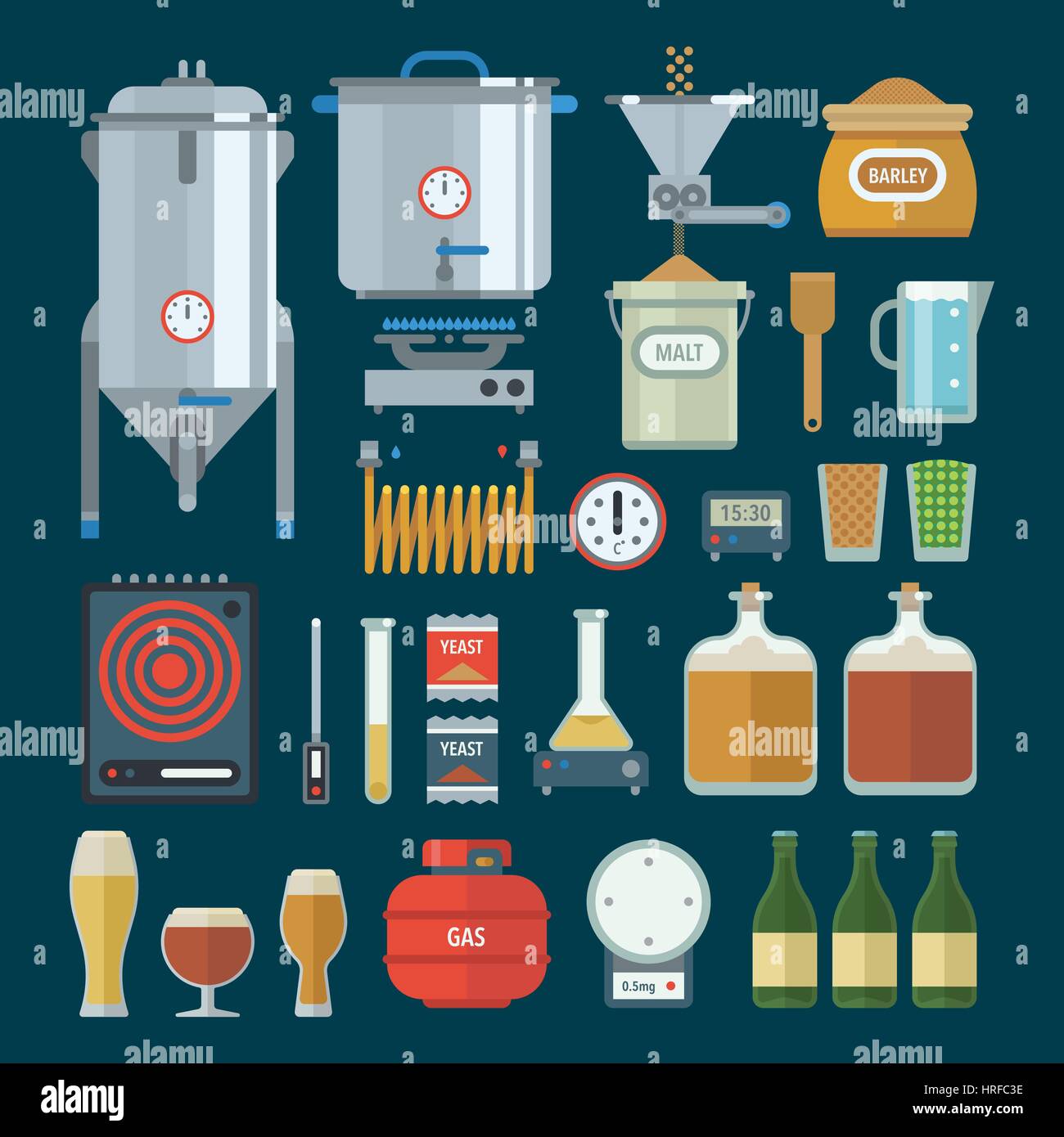 Home brewing factory production items. Vector. Stock Vector