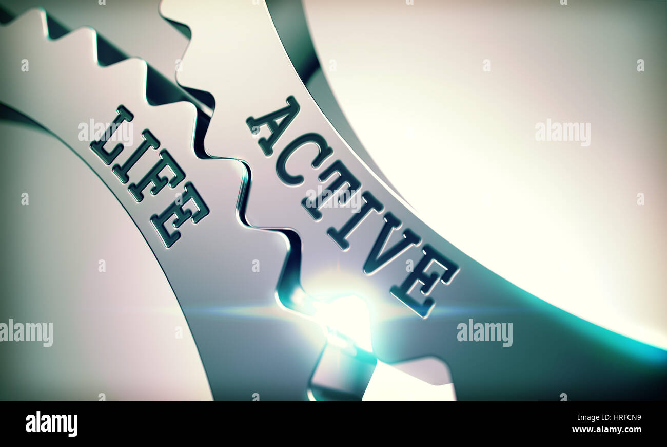 Active Life Metallic Gears - Communication Concept. with Glow Effect. Active Life on the Mechanism of Metal Gears with Glowing Light Effect - Interact Stock Photo