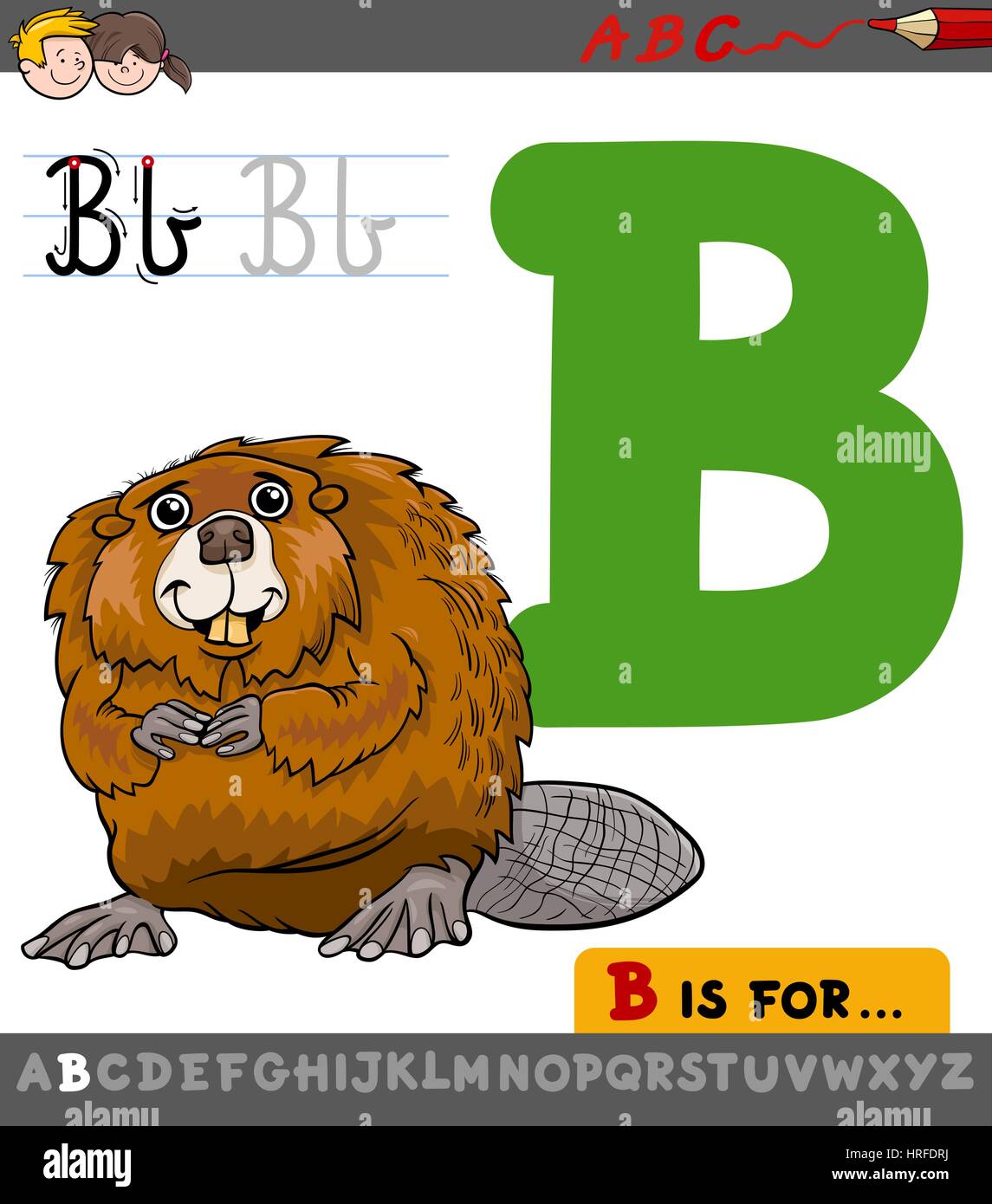 Educational Cartoon Illustration of Letter B from Alphabet with Beaver ...