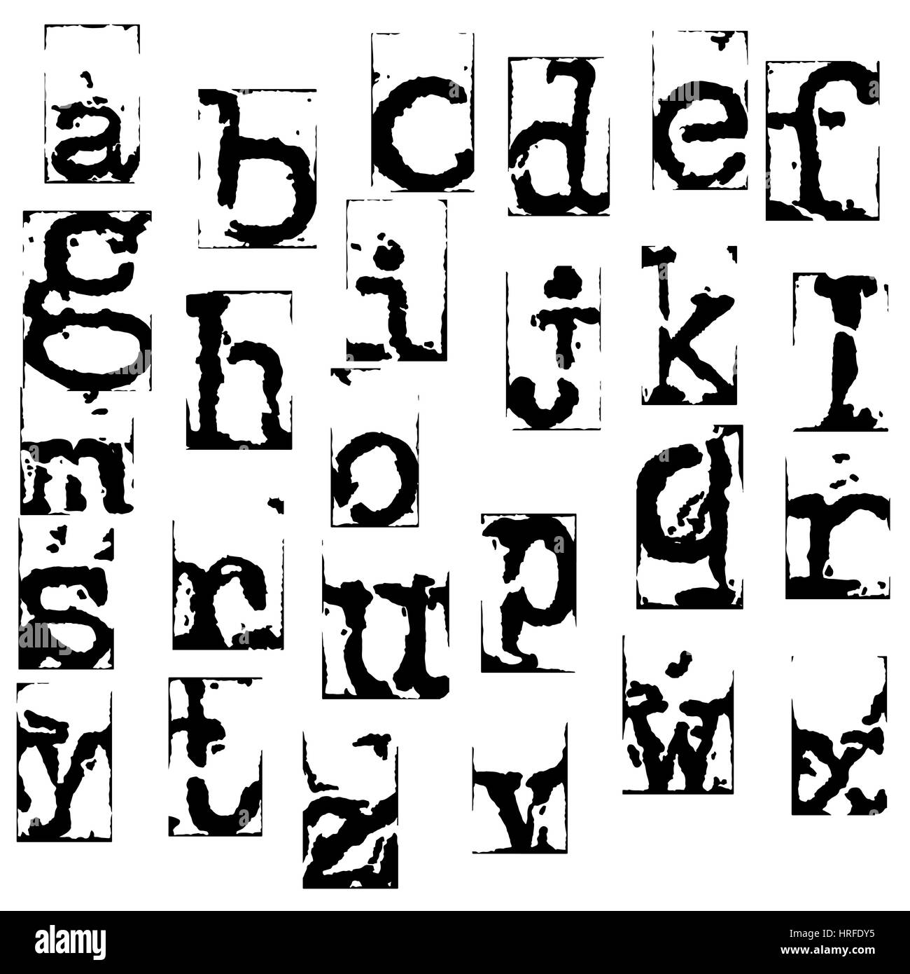 Vector old typewriter font. Vintage grunge letters. Old destroyed