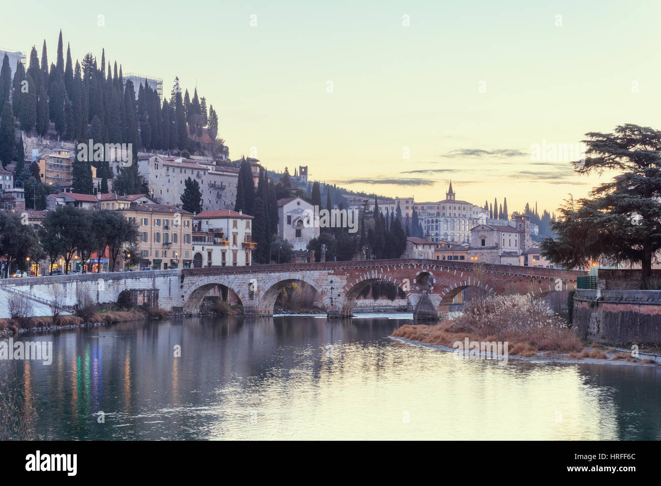 Old Verona town, view on river Stock Photo