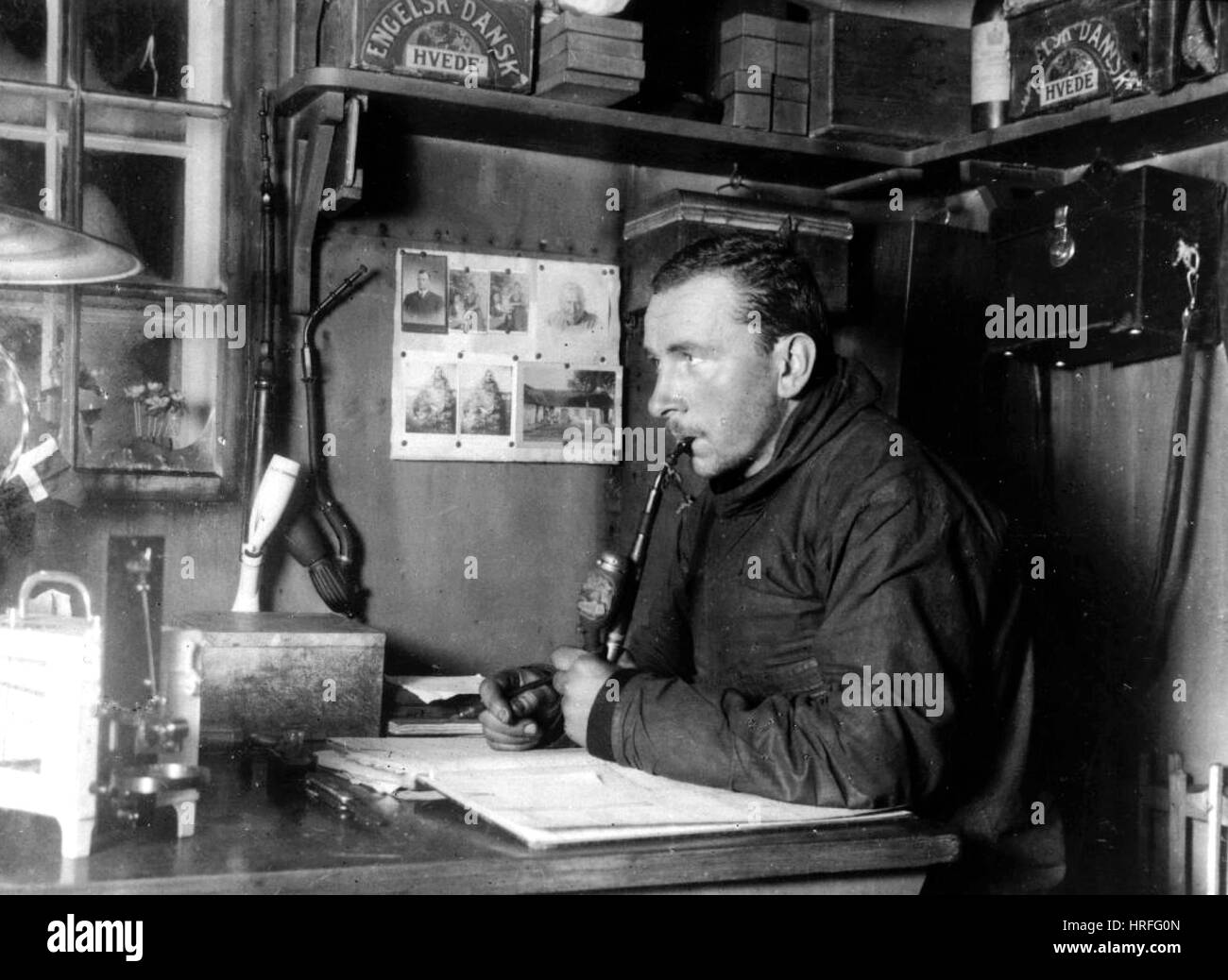 ALFRED WEGENER (1880-1930) German geophysicist and polar researcher at the base camp for Johan Koch's 1912-13 Greenland expedition Stock Photo