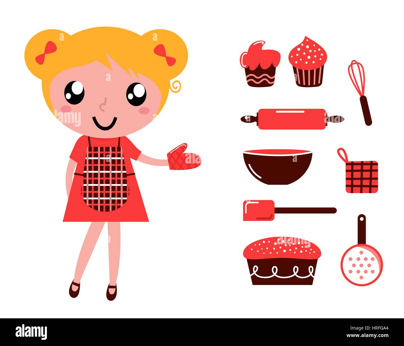 12481406 - retro baking girl - vector cartoon illustration Stock Photo