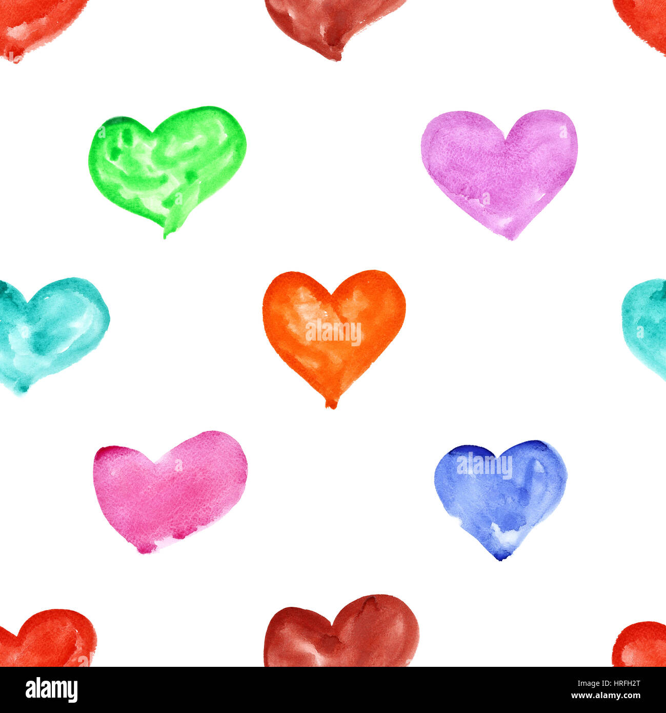 Showy watercolor hearts on a white background - raster seamless pattern ...