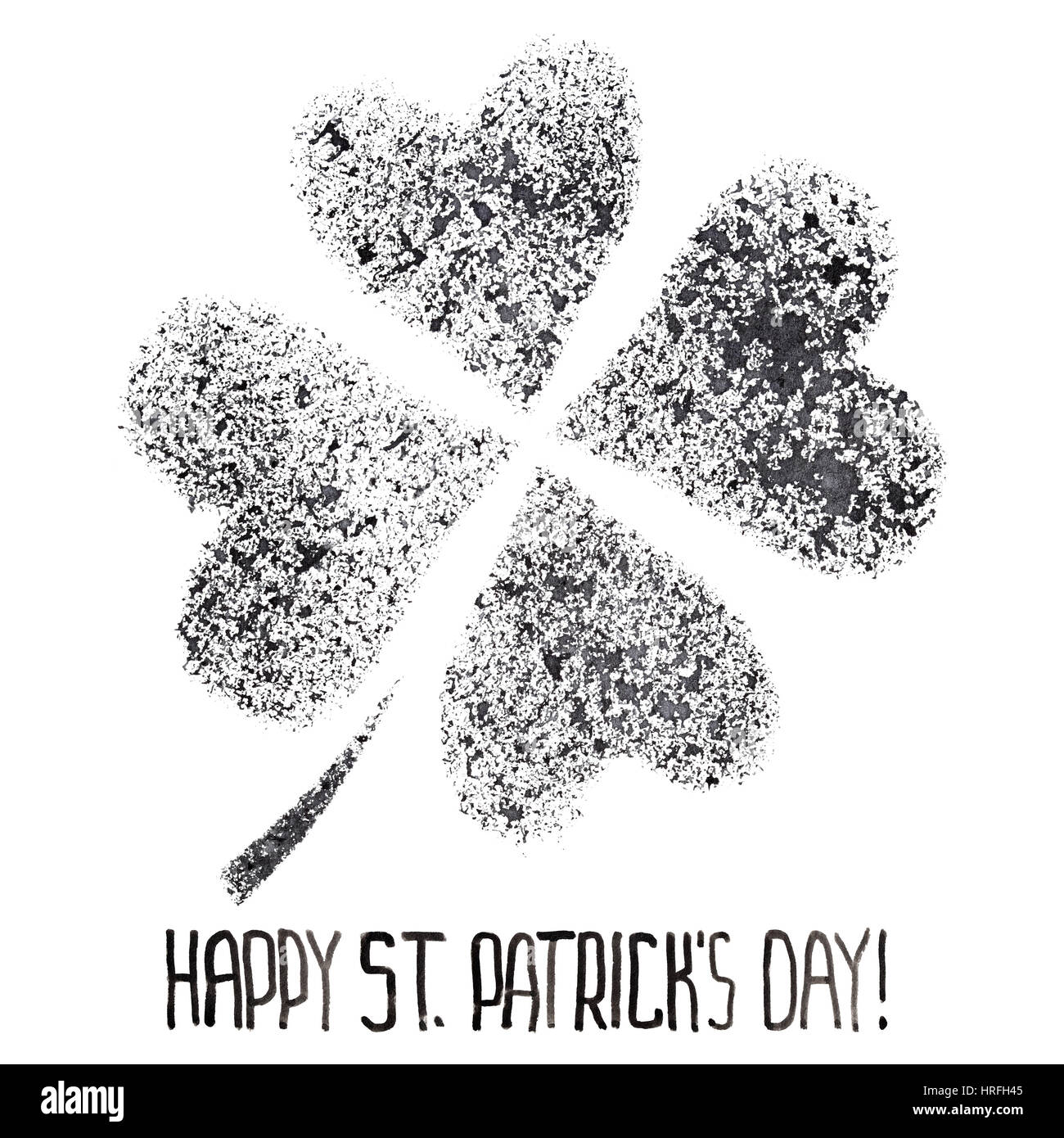 Shamrock - stenciled four leaf Irish clover - graffiti style raster illustration Stock Photo