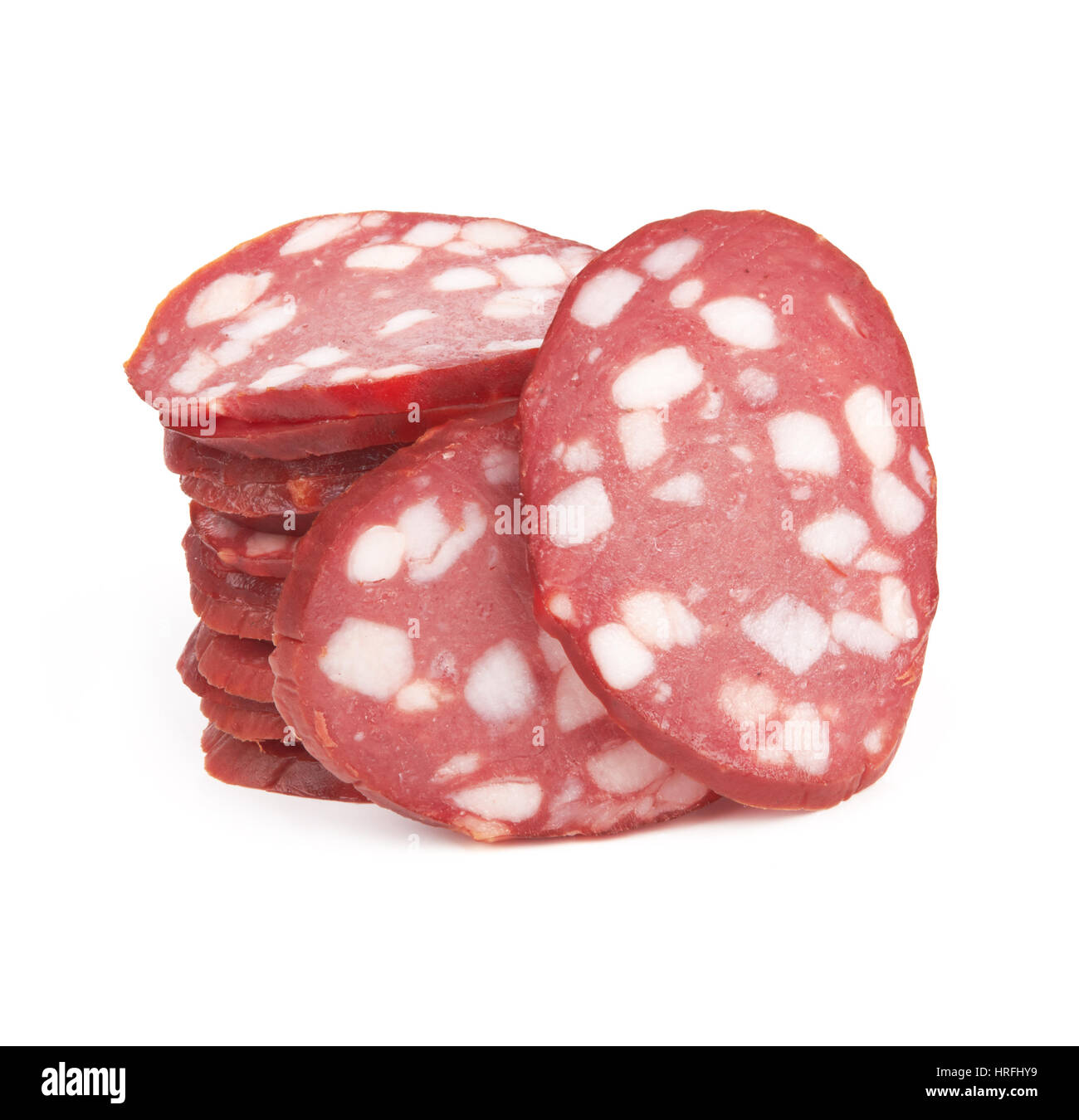 Salami background with many sliced pieces of salami Stock Photo Alamy