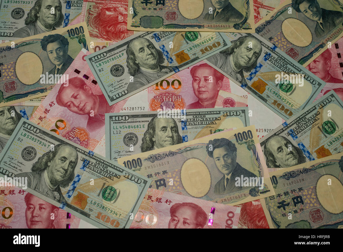 Major world currencies banknotes Stock Photo