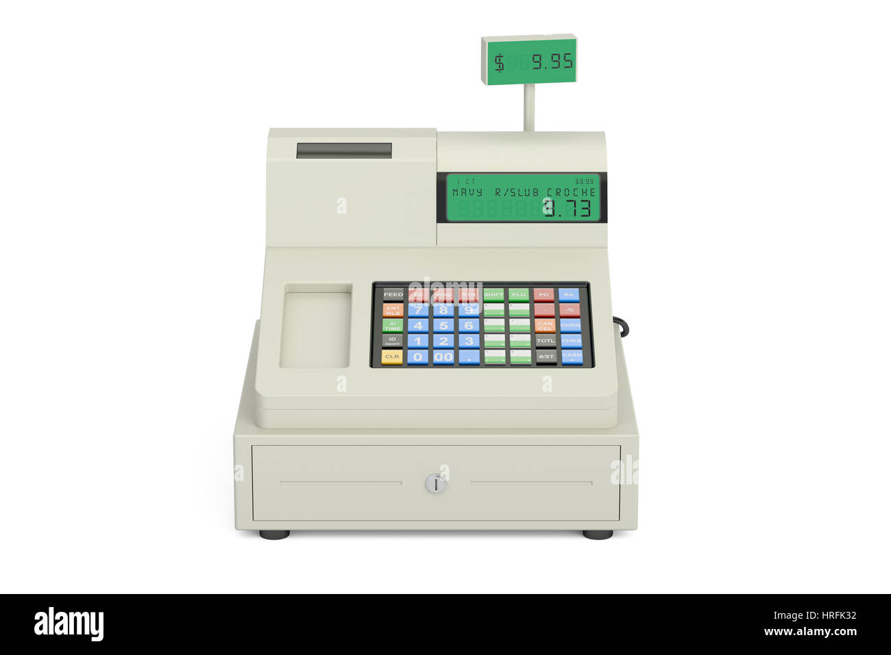 cash register closeup , 3D rendering isolated on white background Stock Photo