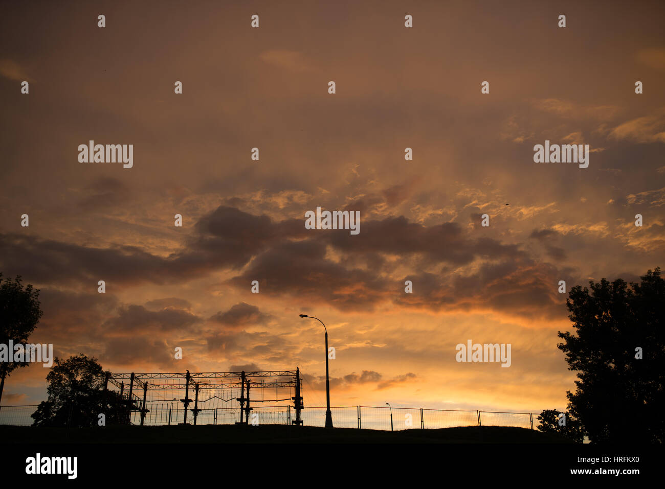 Landscape of sunrise over trees in the park Stock Photo - Alamy