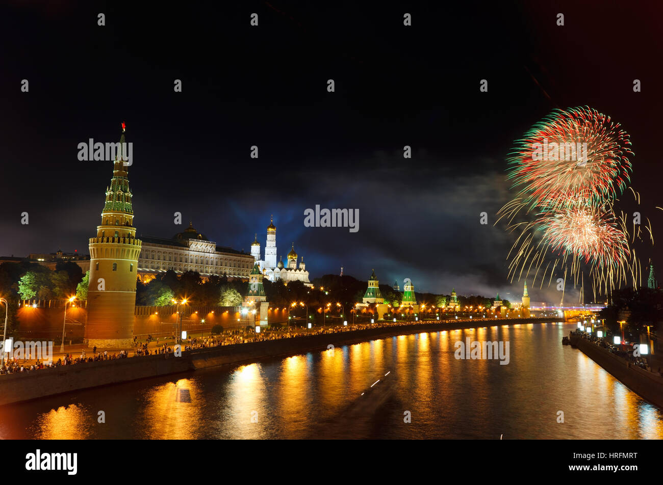 Fireworks over Moscow Kremlin Stock Photo