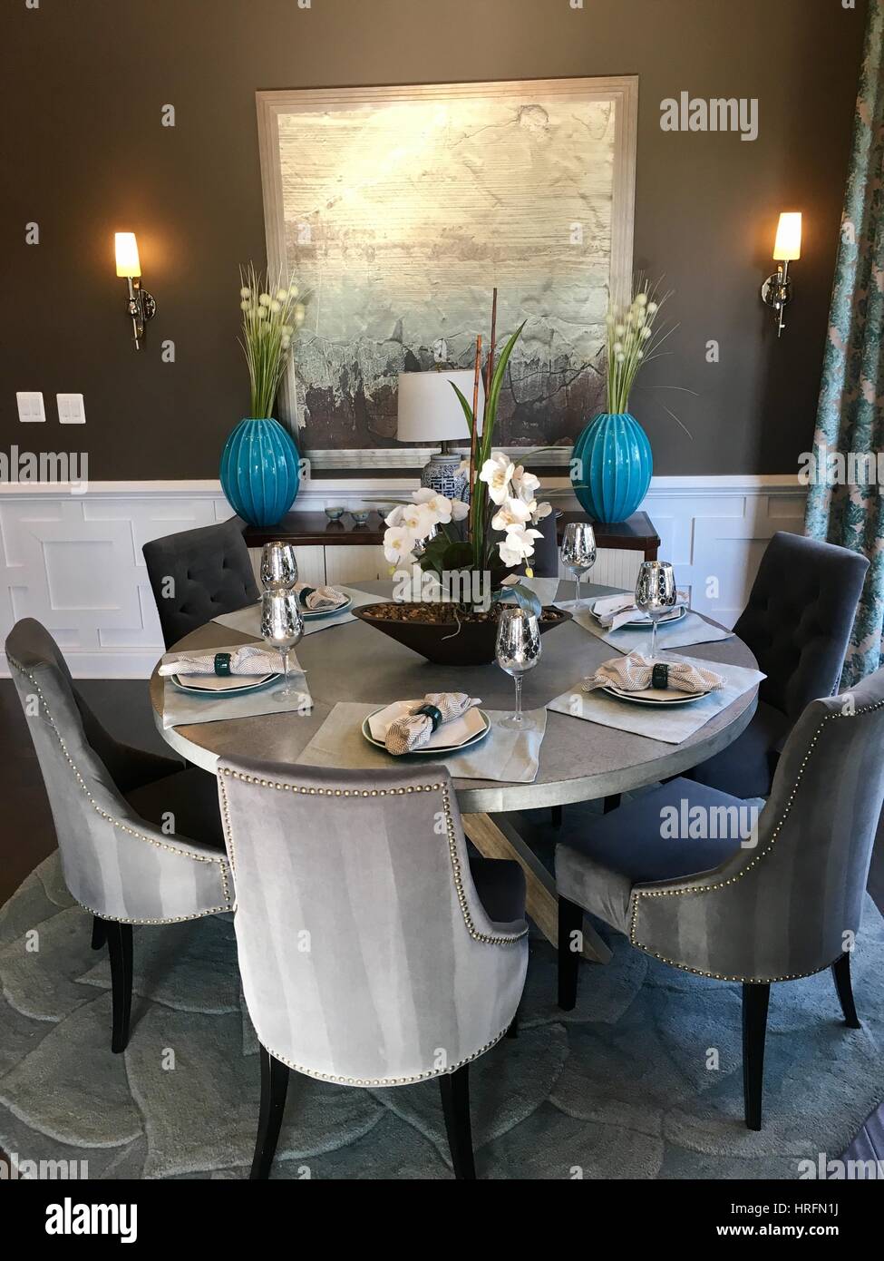 Dining room table in modern home Stock Photo - Alamy