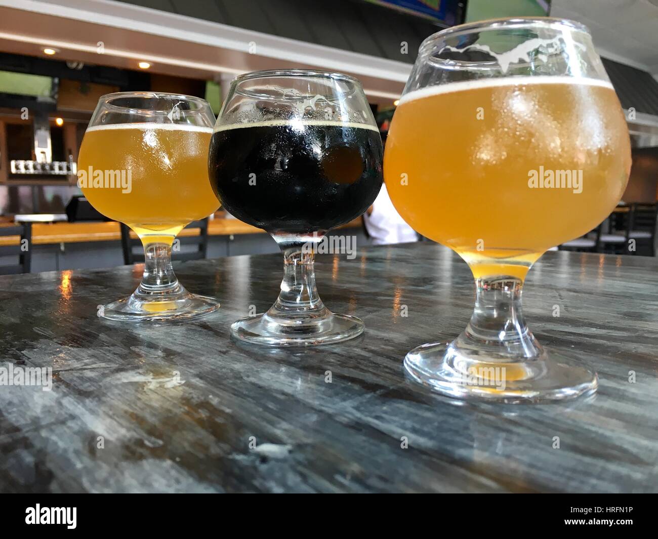 Flight of beers in a brewery Stock Photo Alamy