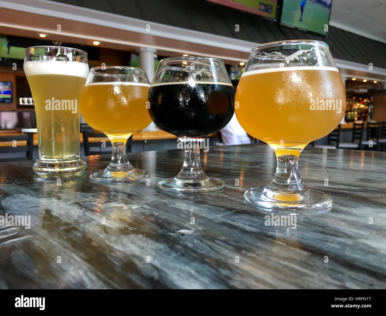 Flight of beers in a brewery Stock Photo Alamy