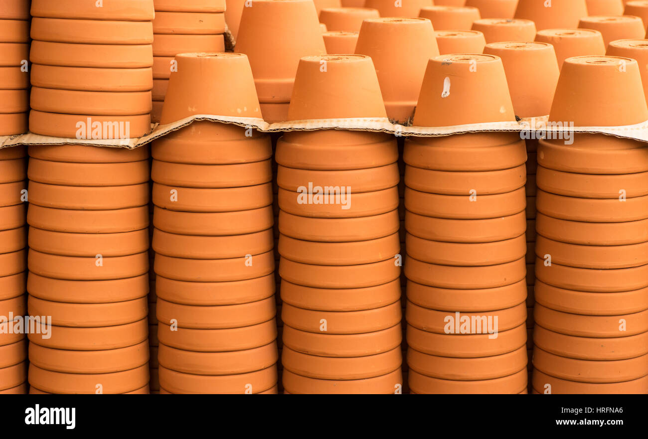 empty terracotta pots Stacked on top of each other Stock Photo - Alamy