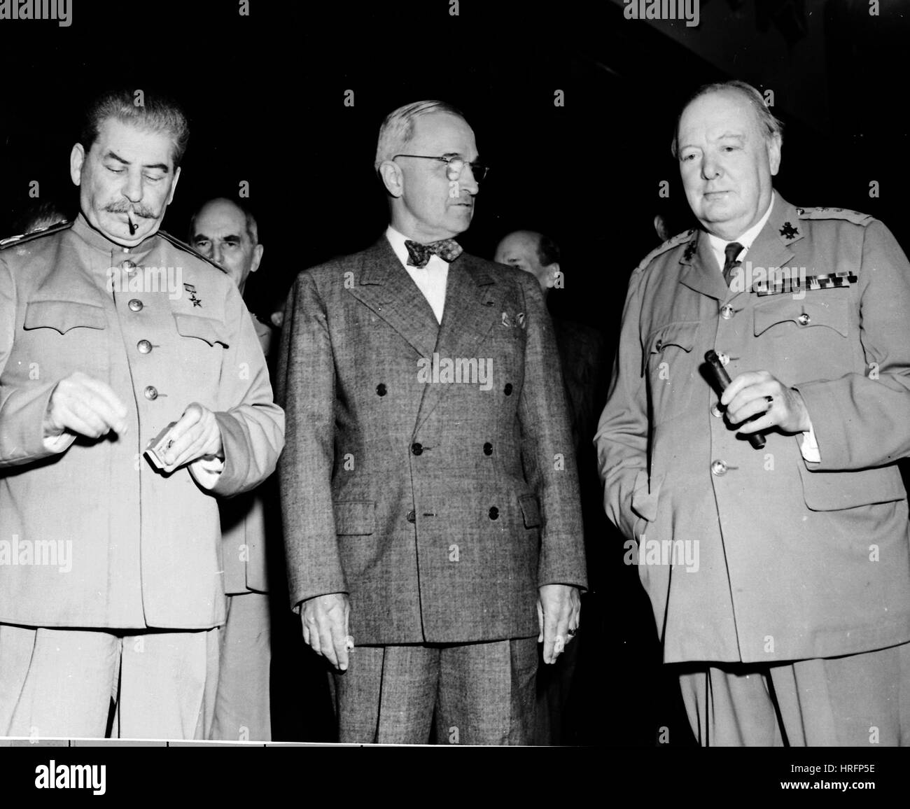 POTSDAM CONFERENCE 1945 From left: Joseph Stalin, Harry Truman, Winston Churchill Stock Photo