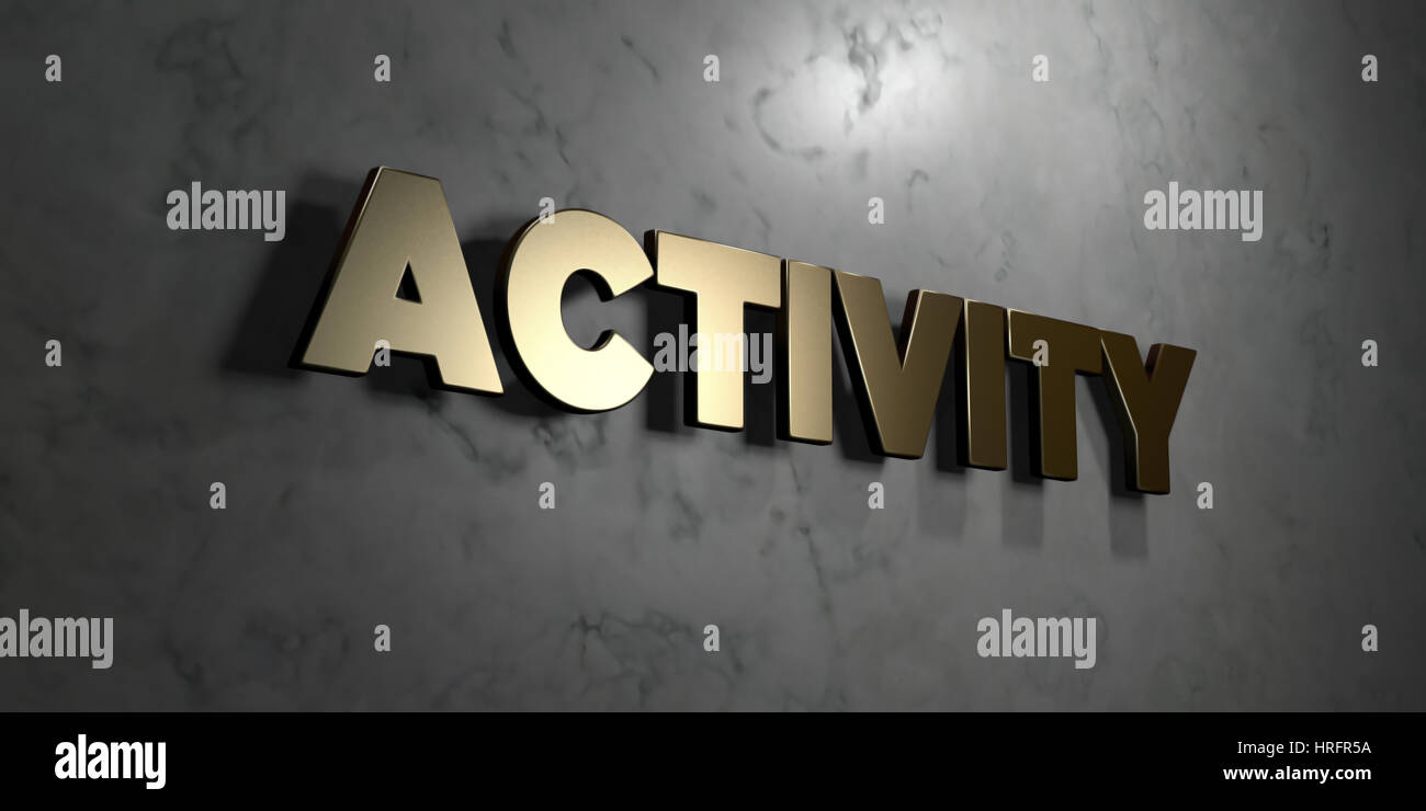 Activity - Gold sign mounted on glossy marble wall - 3D rendered ...
