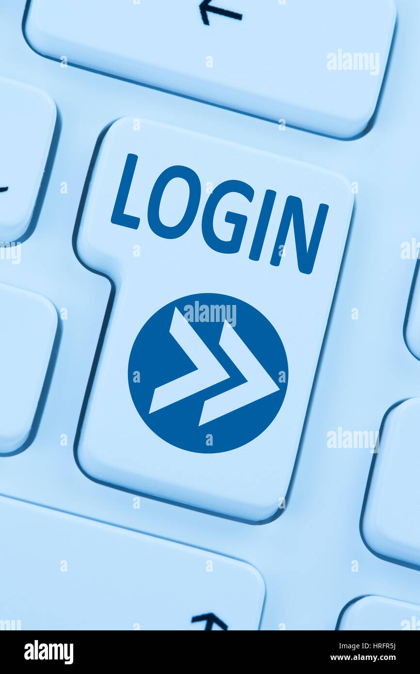 Login button submit blue computer online web keyboard Stock Photo