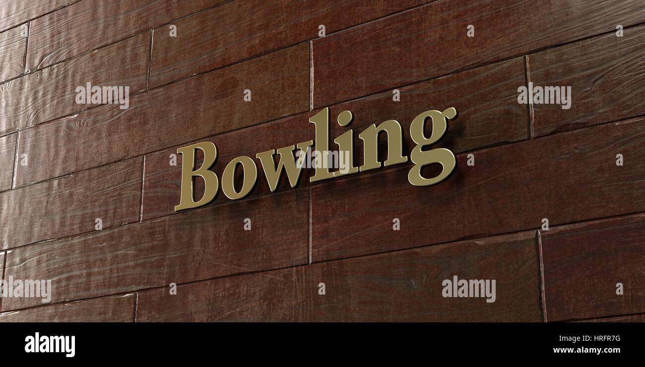 Bowling - Bronze plaque mounted on maple wood wall  - 3D rendered royalty free stock picture. This image can be used for an online website banner ad o Stock Photo