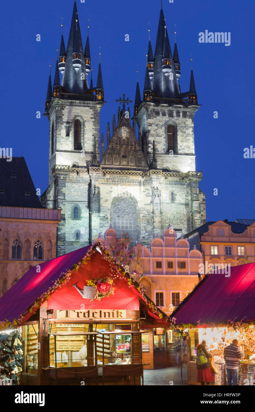 Easter Market and Church of Our Lady before Tyn Old Town Square Prague Czech Republic Stock Photo