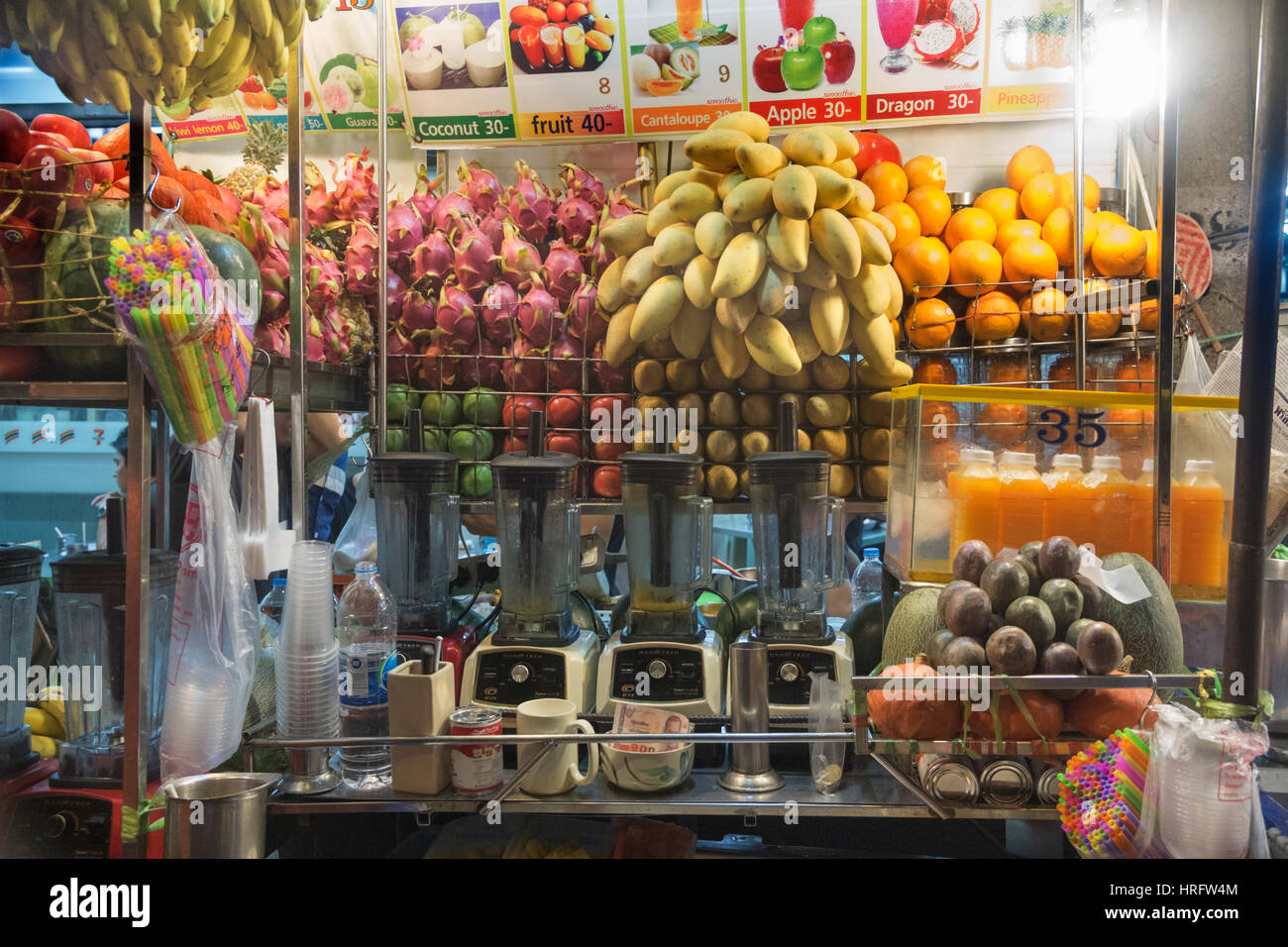 Food vendor Fruit juice Banglamphu Bangkok Thailand Stock Photo