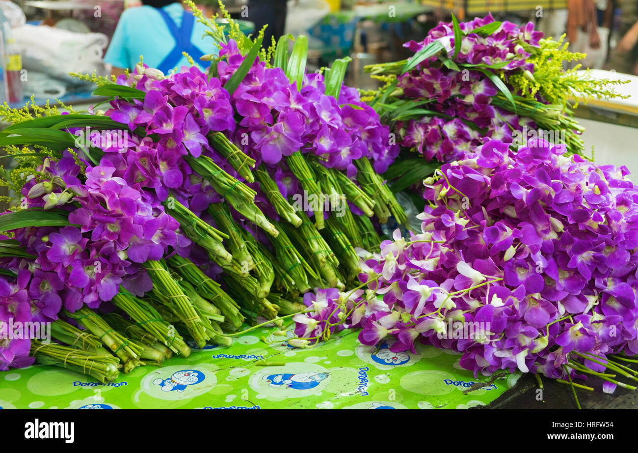 Thai orchids Flower Market Pak Klong Talad Bangkok Thailand Stock Photo
