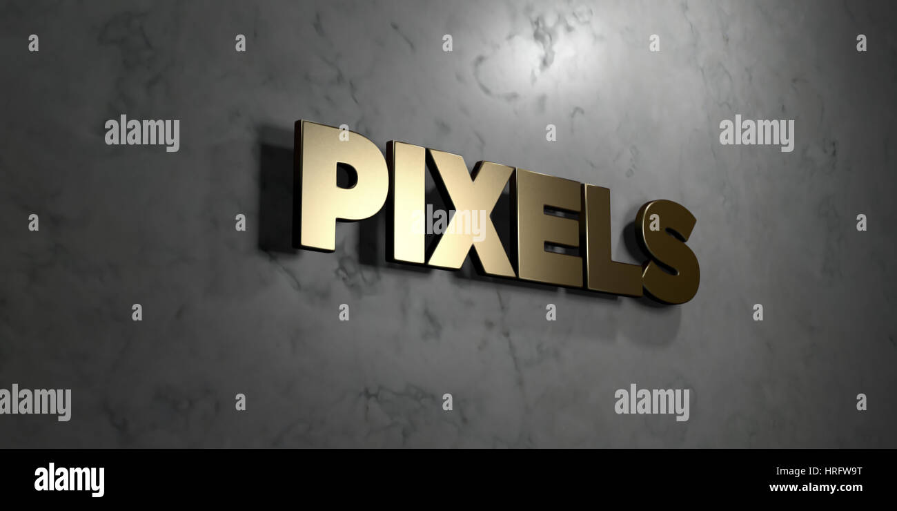 Pixels - Gold sign mounted on glossy marble wall - 3D rendered royalty ...