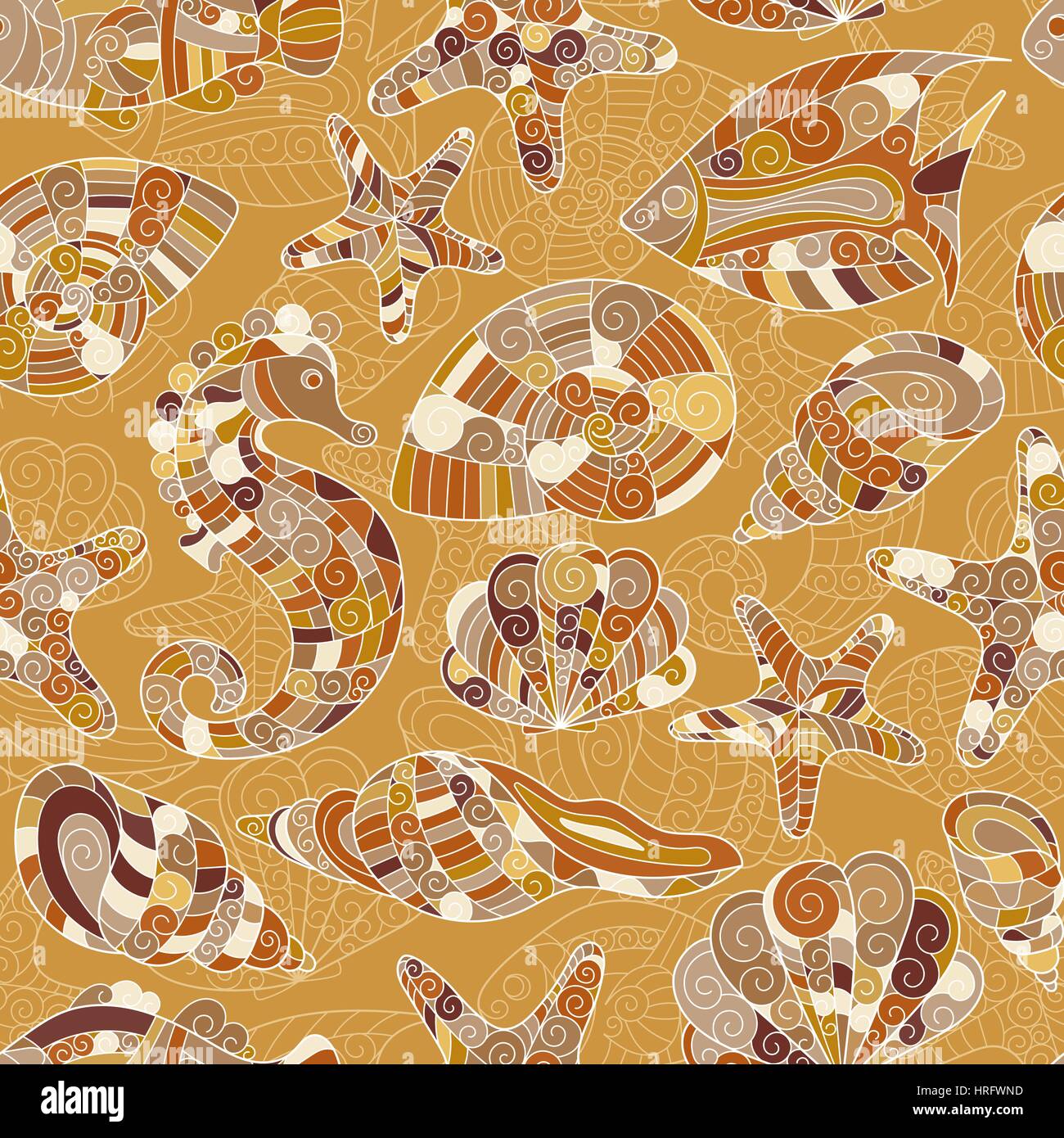 Vector seamless pattern with hand drawn underwater creatures Stock ...