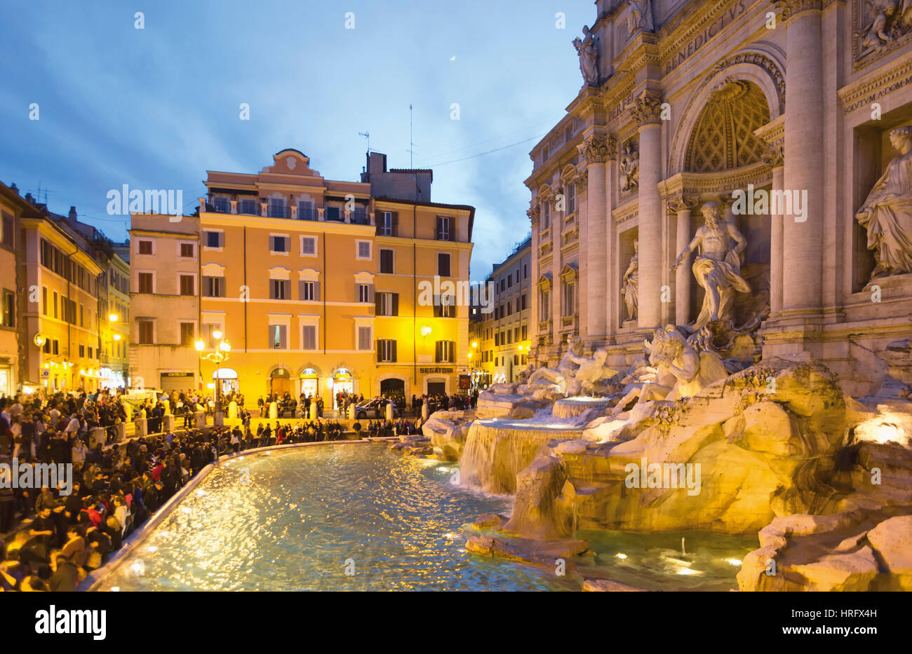 Rome, Italy. The 18th century Baroque Trevi Fountain designed by Nicola Salvi.  The  Historic Centre of Rome is a UNESCO World Heritage Site. Stock Photo