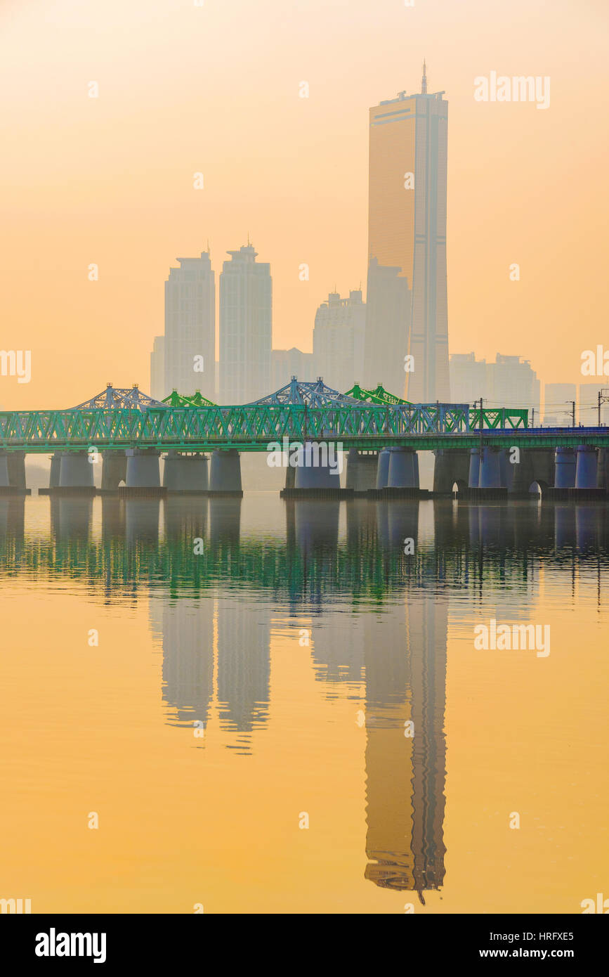 Yeouido financial district during sunset Stock Photo