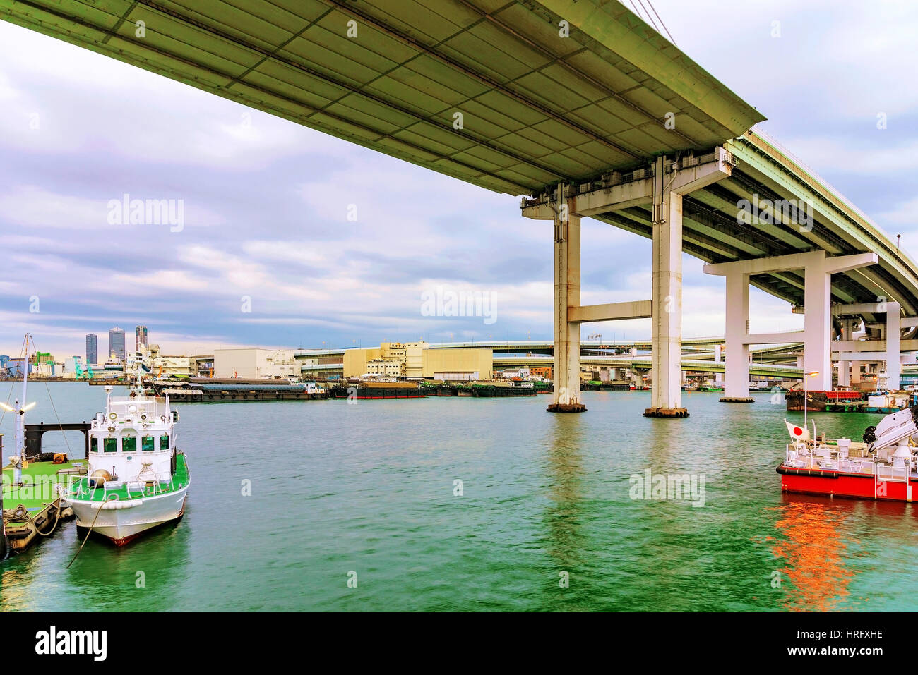 Tempozan bridge and harbor area in Osaka Stock Photo