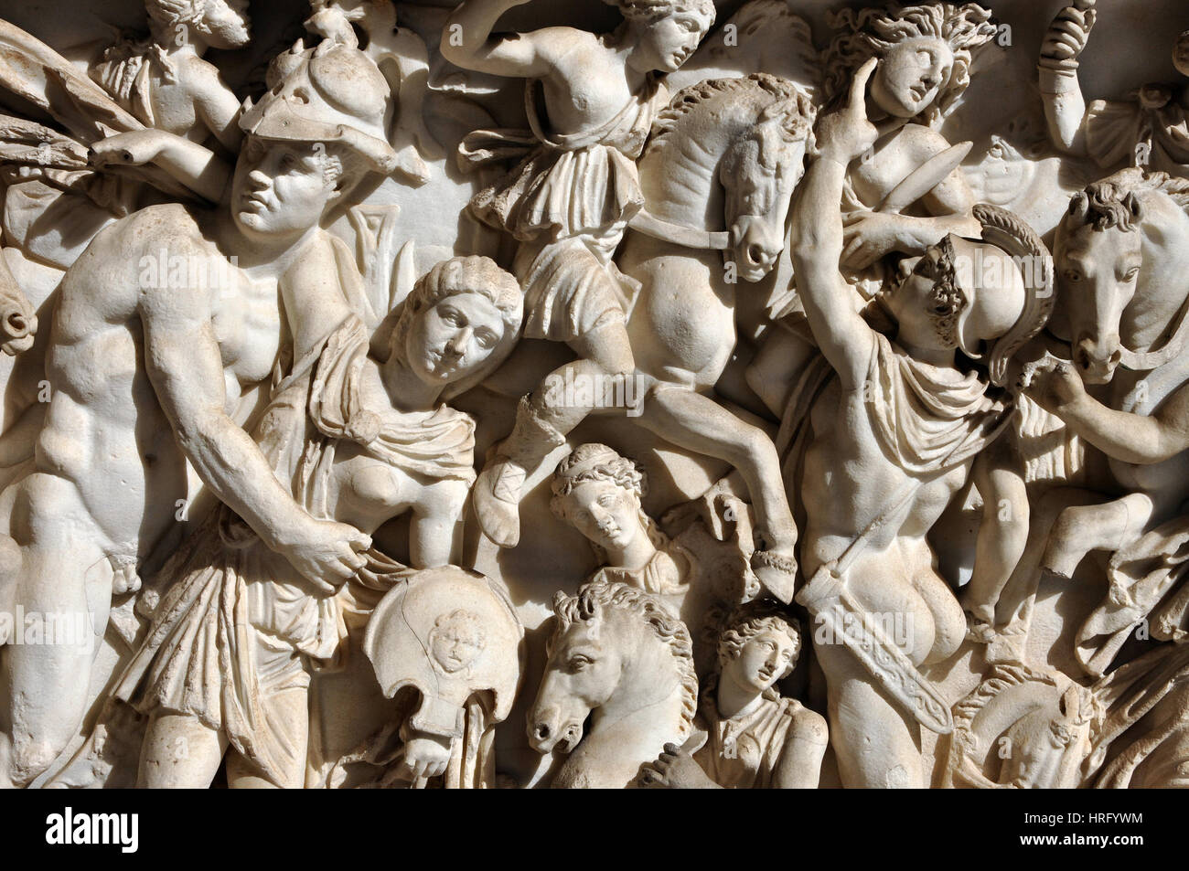 Bas-relief and sculpture of ancient Roman warriors Stock Photo