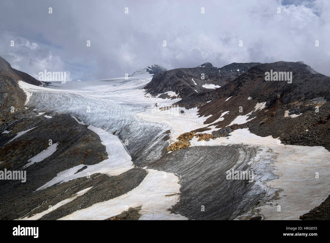 Niederjochferner alias Similaun glacier partly cloudy and sunny at the border between Oetztal, Austria and Schnalstal, South Tyrol, Italy Stock Photo