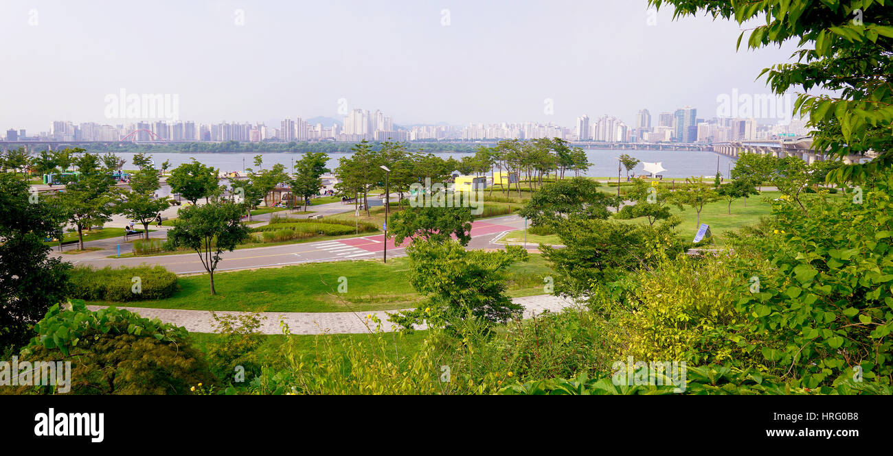 Panorama of Han river park in Seoul Stock Photo