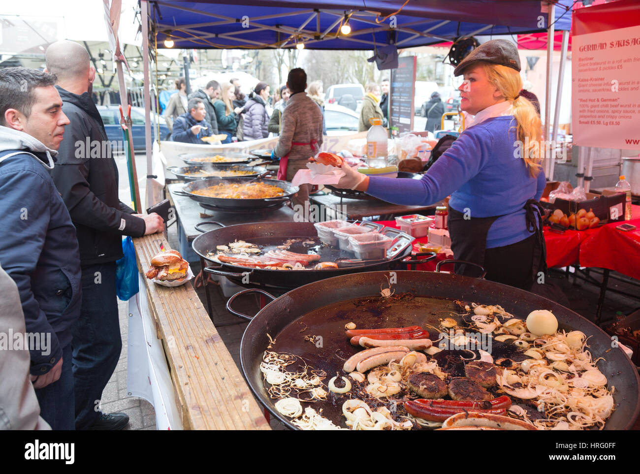 Street food London UK - People buying food at a stall, the Acklam Stock