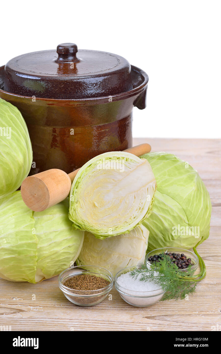 Food fermentation, preparation for making sauerkraut White cabbage