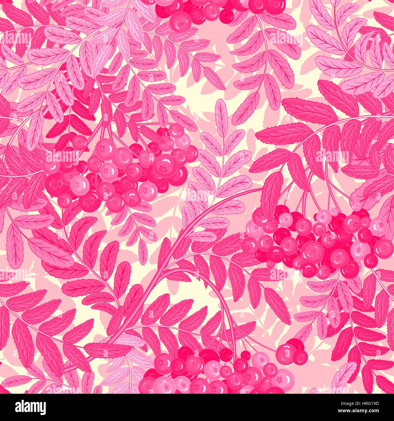 Seamless pattern with leaves and ash-berry rowanberry. Vector ...