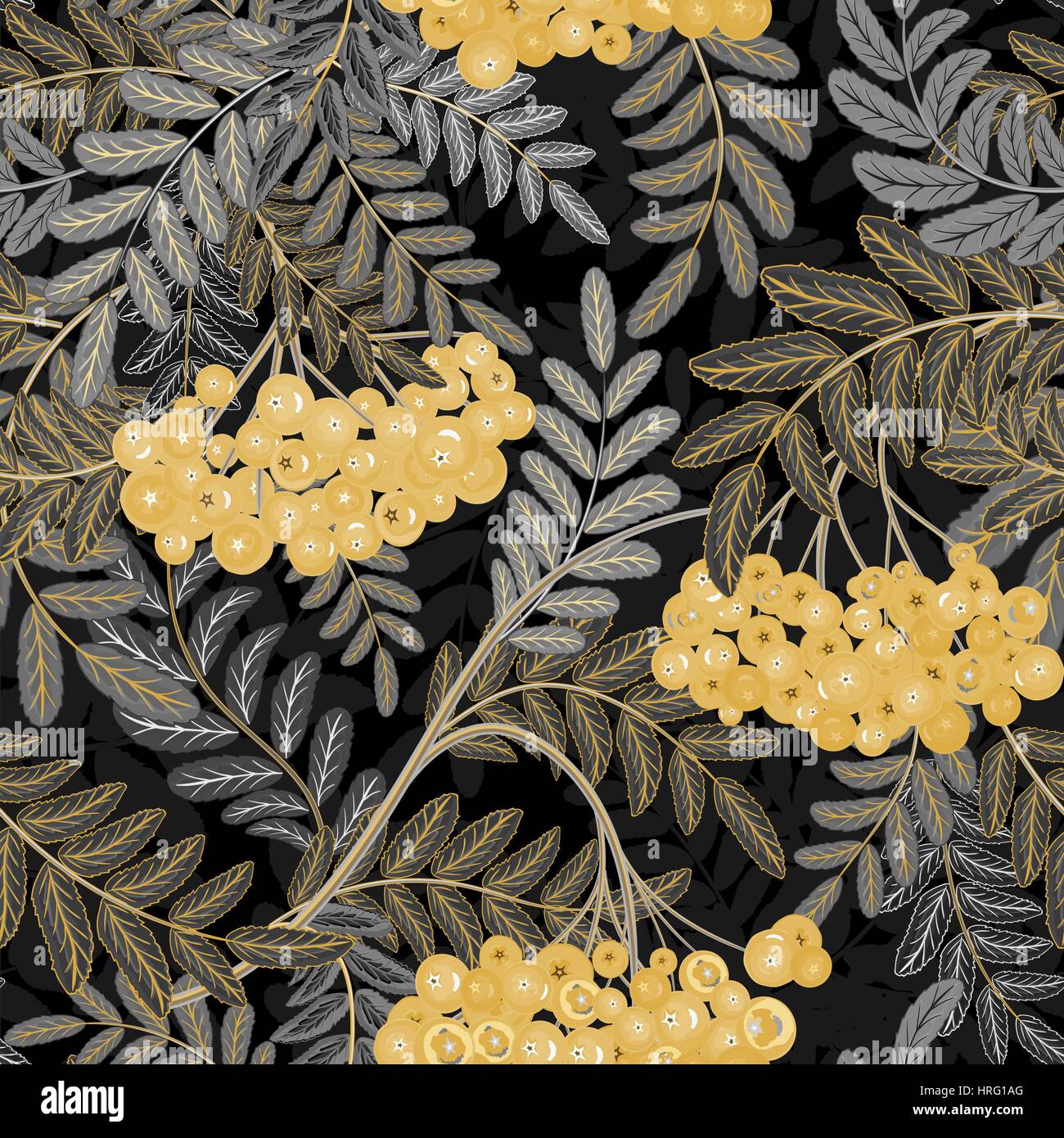 Seamless pattern with leaves and ash-berry rowanberry. Vector ...