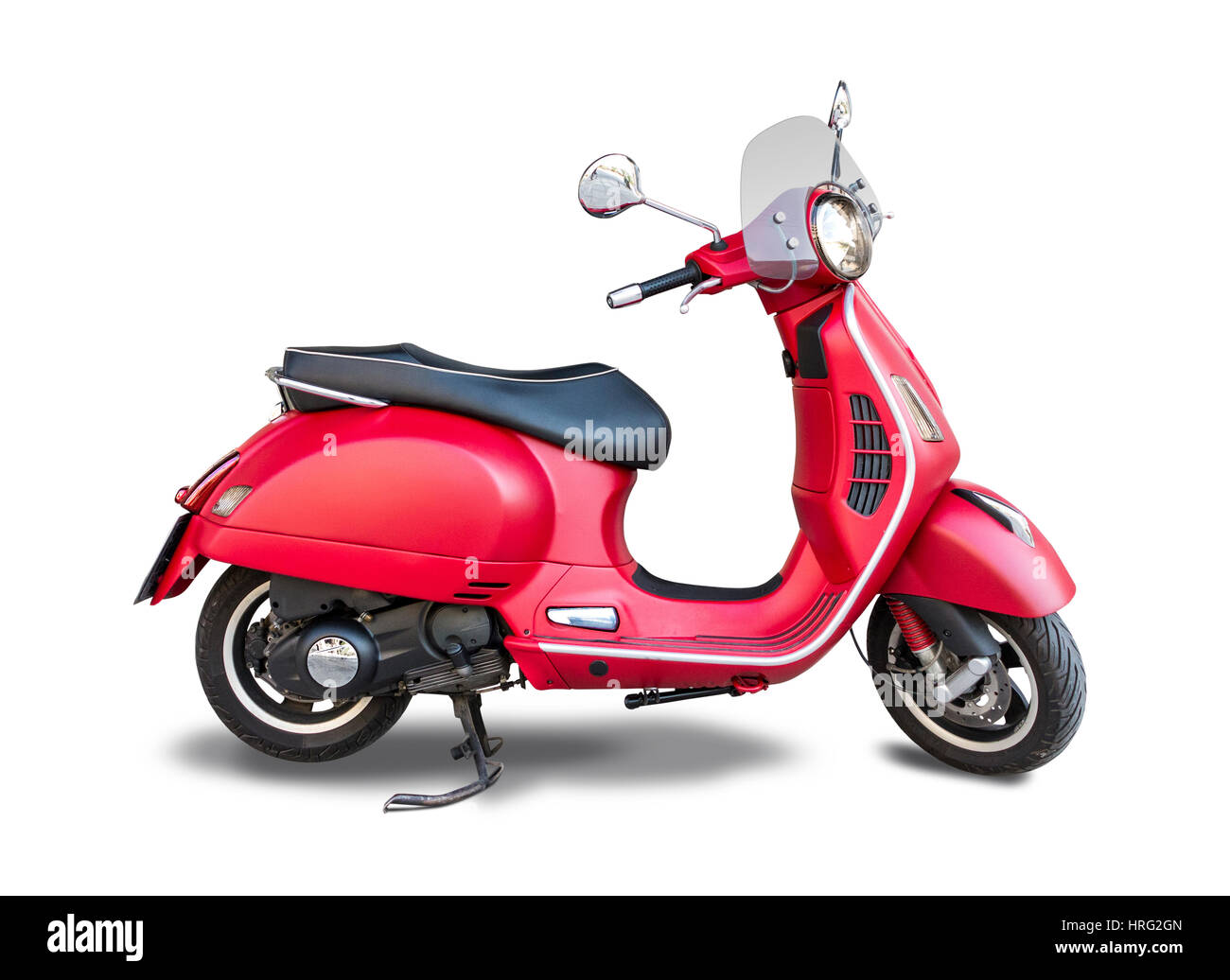 Red scooter side view isolated on white background Stock Photo