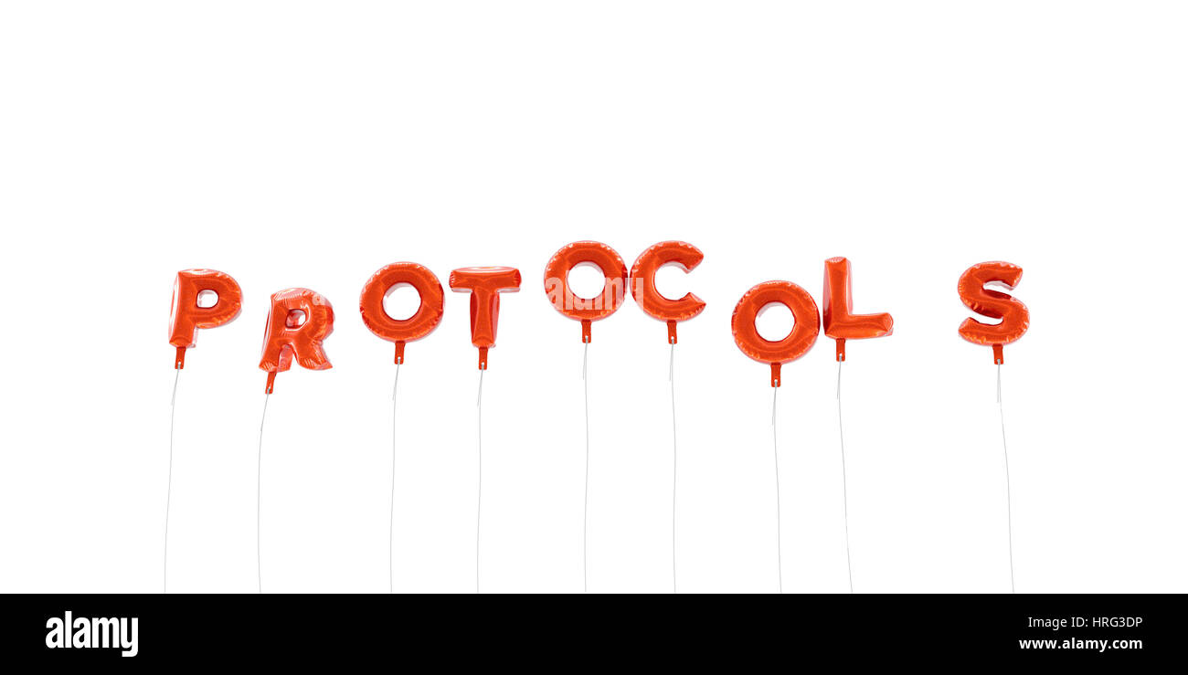 PROTOCOLS - word made from red foil balloons - 3D rendered. Can be used ...