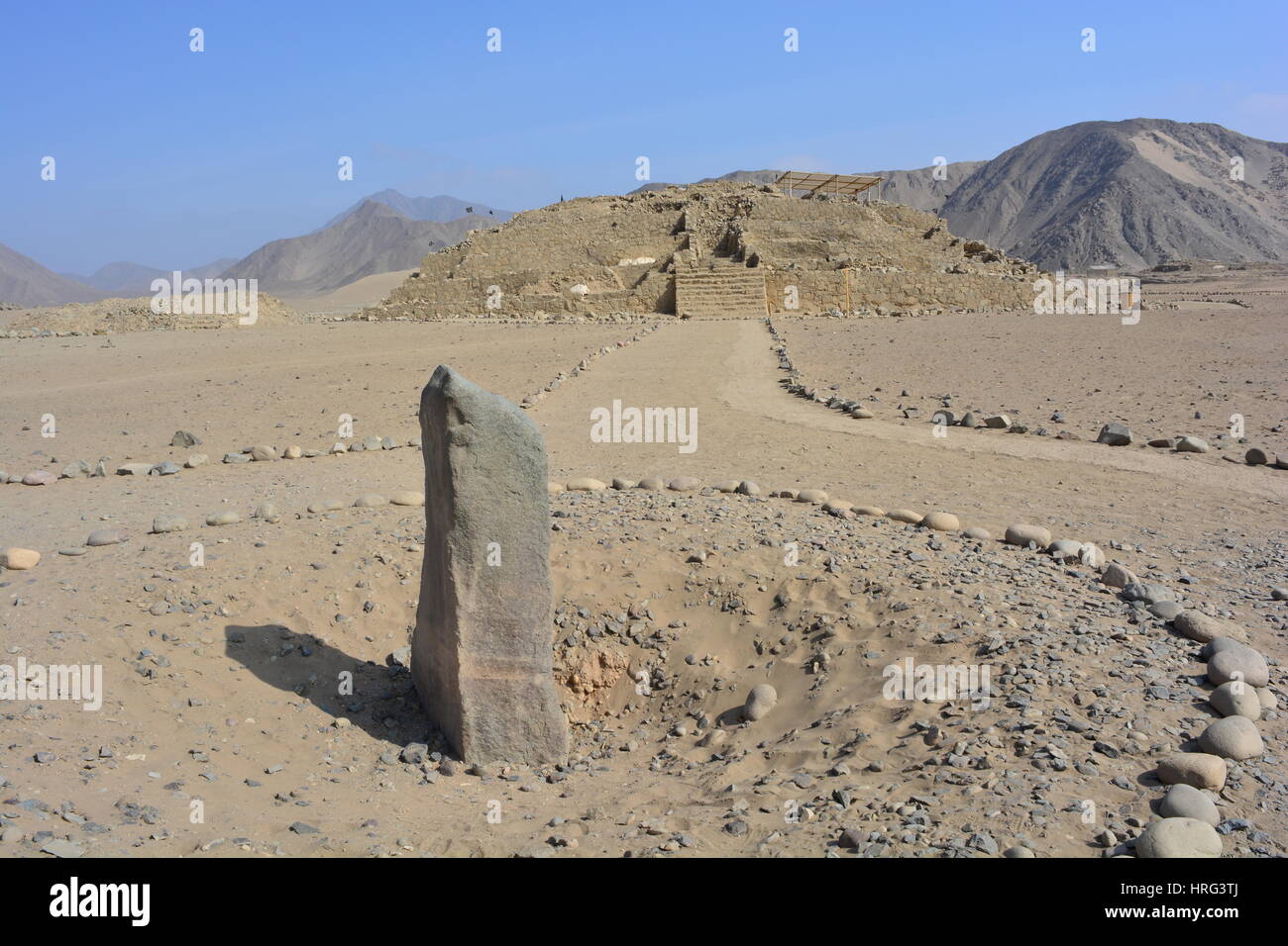Ruins of the ancient civilization of Caral Supe, in Peru Stock Photo