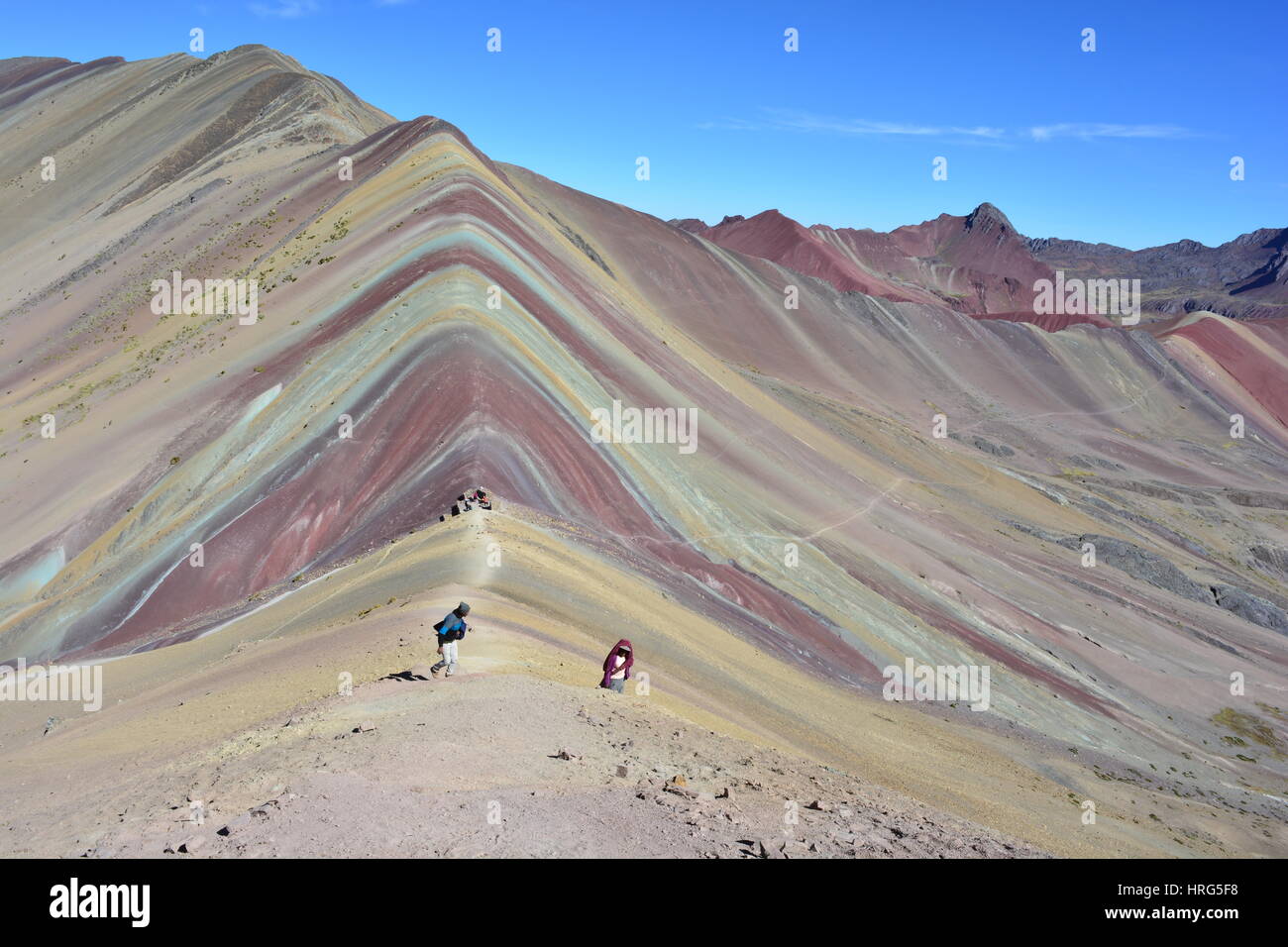 Beautiful landscape of the Cerro Colorado - aka Rainbow Mountain, Vinicunca or Ausangate - in the region of Cusco, Peru Stock Photo