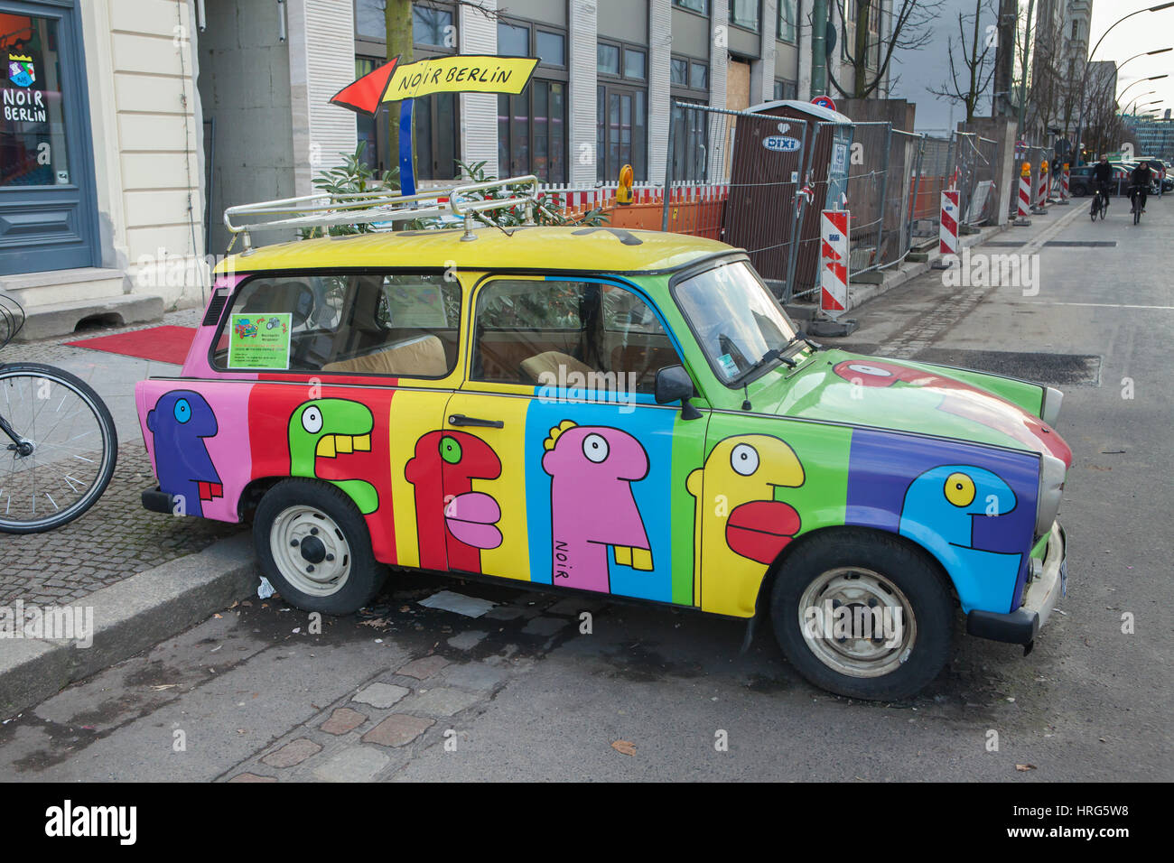 Trabant painted by French artist Thierry Noir in Berlin, Germany. Stock Photo