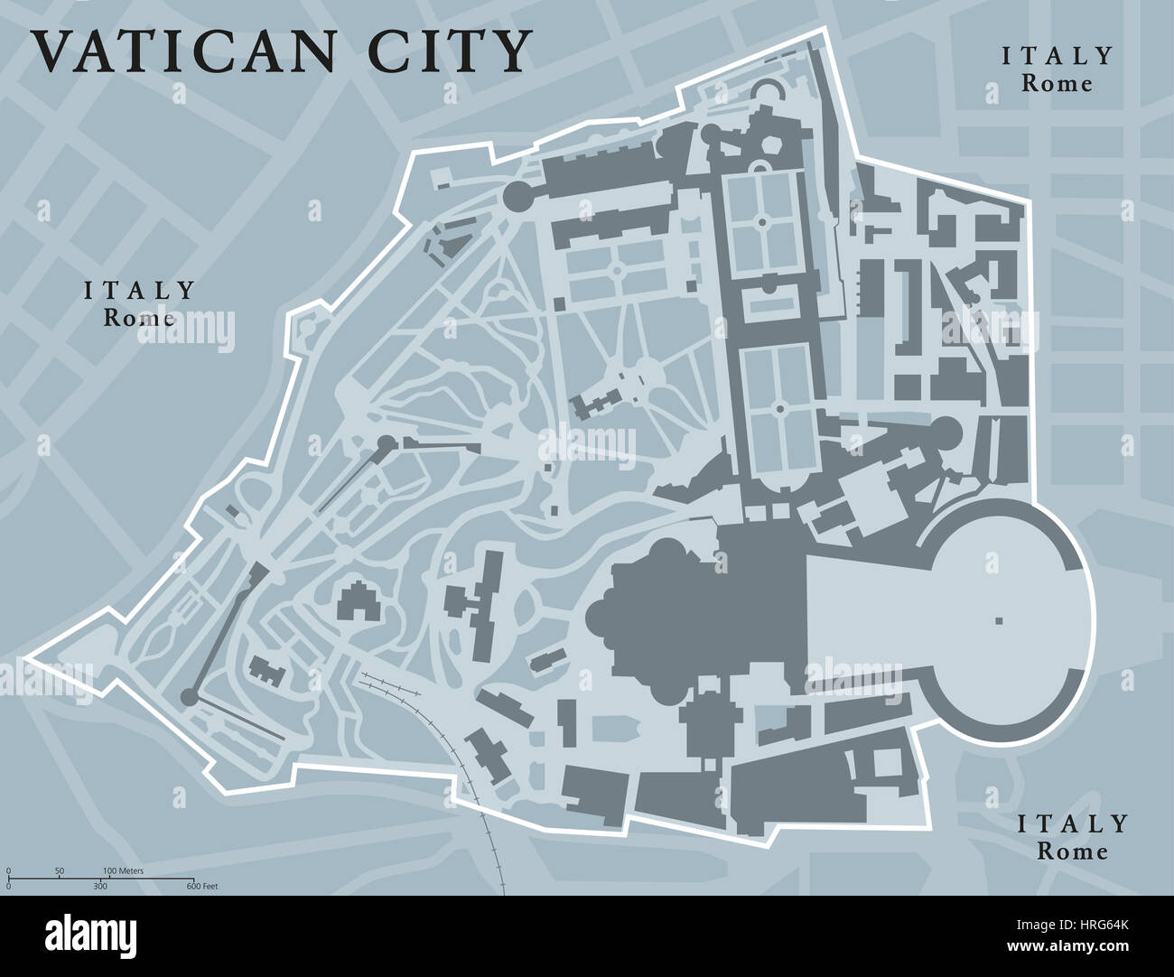 Vatican City State political map. Walled enclave within the city of Rome, Italy. The sovereignty is held by the Holy See. Stock Photo