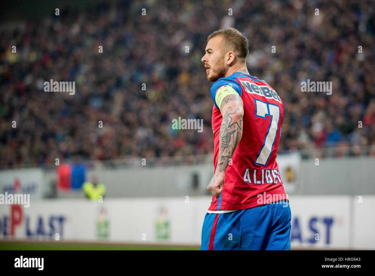 Bucharest Romania 1st March 2017 Denis Alibec 7 Of Fc Steaua Bucharest During The Lpf Football Romanian League 1 Orange 2016 2017 Game Between Fc Steaua Bucharst And Fc Dinamo 1848 Bucharest