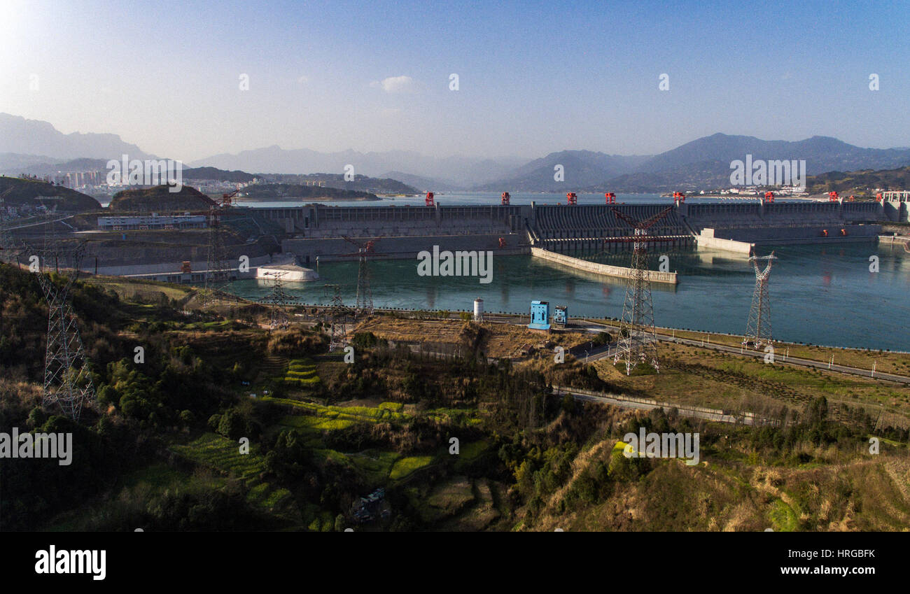 Yichang. 1st Mar, 2017. Photo taken on March 1, 2017 shows the Three Gorges power plant in Yichang, central China's Hubei Province. The Three Gorges power plant, the world's largest hydropower project, has generated 1 trillion kilowatt-hours (kwh) of electricity. Credit: Zheng Jiayu/Xinhua/Alamy Live News Stock Photo