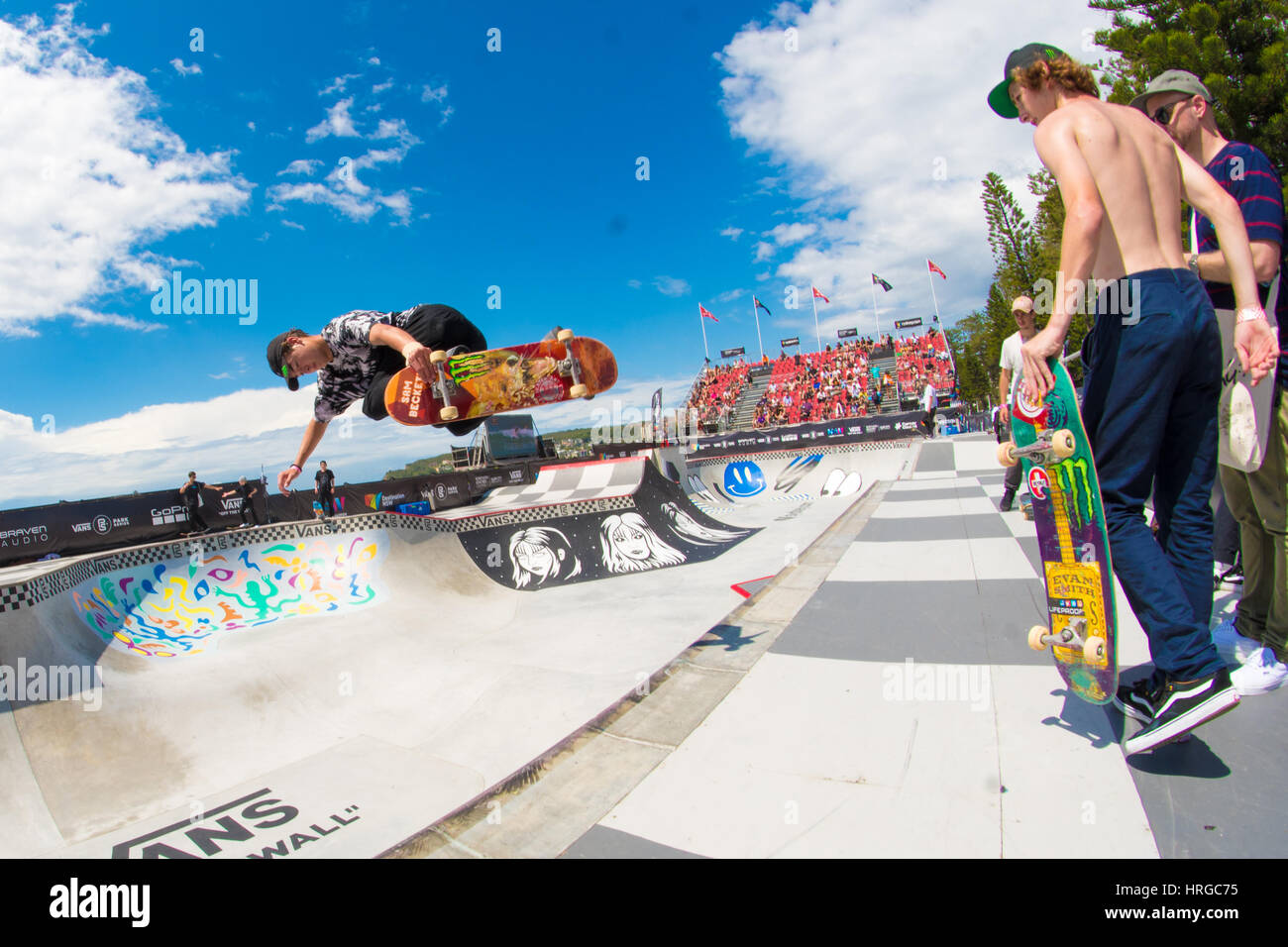 Sydney, Australia - 2nd March 2017: Australian Open of Surfing Sports Event at Manly Beach, Australia featuring Surfing, BMX, Skating and Music.  Pictured are  athletes preparing / practing ahead of the Vans Pro Park Series BMX / Skate competion which is set to take place during the Australian Open of Surfing. Credit: mjmediabox/Alamy Live News Stock Photo
