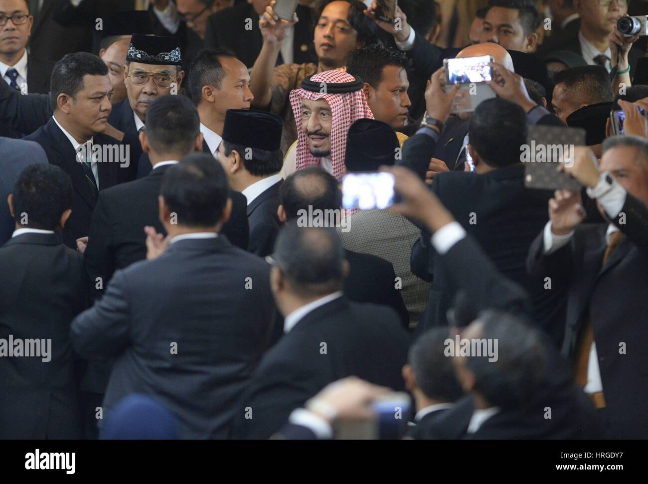 Jakarta. 2nd Mar, 2017. Saudi King Salman bin Abdul Aziz al Saud (C