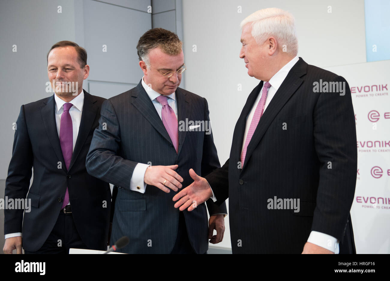 Essen, Germany. 02nd Mar, 2017. Klaus Engel (R), the outgoing CEO of